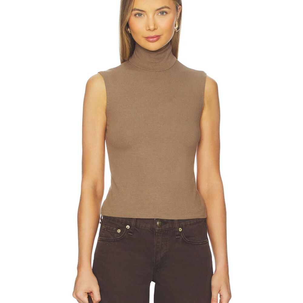 LESET Lauren Sleeveless Knit Turtleneck Walnut Brown X-Small